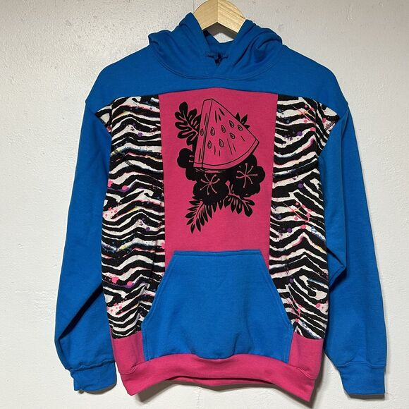 Upcycled Reworked Refashioned Womens/Mens Hoodie Sweatshirt OOAK Color Block - Picture 12 of 12